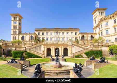 Isle of Wight Osborne House Isle of Wight East Cowes Isle of Wight England UK GB Europe - terrace garden, steps and fountain with statues Stock Photo