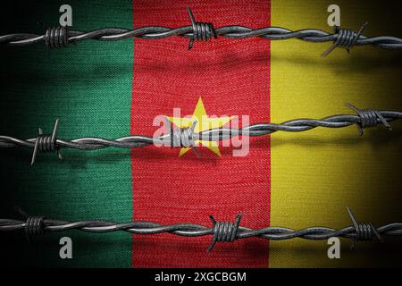 Cameroon flag and barbed wire - 3d illustration Stock Photo