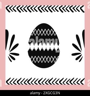 Black and White Happy Easter Linocut Seamless Pattern Stock Vector