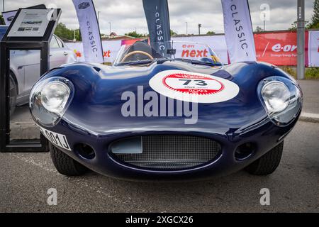 Front view of a Jaguar D‑Type Continuation featuring it's beautiful extended bonnet. Stock Photo