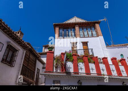 Granada, Spain: April 15, 2024: The decored houses in Albaicin district. Andalusia, Spain Stock Photo