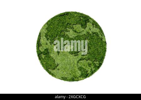 Green leaves. Love The World. Save The World. Globe shape of green grass isolated on white background. Grass Globe - atlantic ocean side. Stock Photo