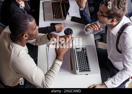 Jury, formed of architects, designers and journalists - professionals in the sphere of architecture and interior design disputing about results of con Stock Photo