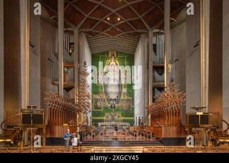 The Lady Chapel of Coventry Cathedral, featuring the impressive tapestry of Christ in Glory which was woven by hand on a 500 year old loom. Stock Photo