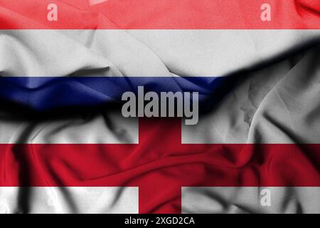 netherland flag illustration combines british flag, satin texture waving decoration background. 3d illustration Stock Photo