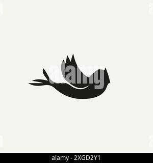 Silhouette of Bird in Flight - Simple Black Illustration Stock Vector