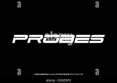 Wide futuristic probes sans serif alphabet display font vector illustration Stock Vector