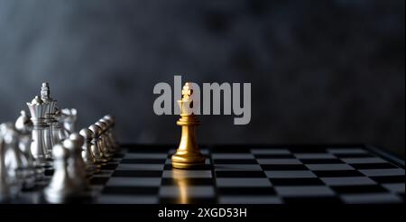 One Chess Piece is with a full set of chess strategy, planning and decision making concepts. Chess strategic business plan on businesspeople backgroun Stock Photo