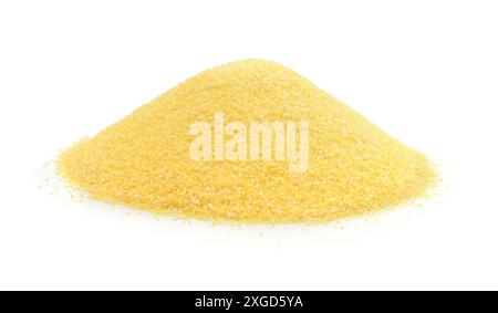 Raw pile of corn polenta isolated on white. Stock Photo