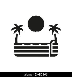 Tropical Beach Scene with Sun and Palm Trees Icon Stock Vector