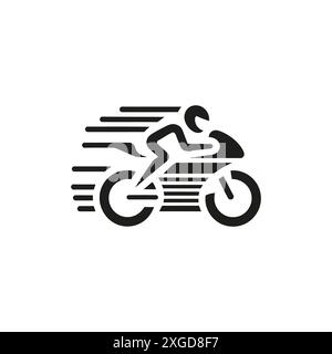 Speeding Motorcycle Icon in Black and White Stock Vector