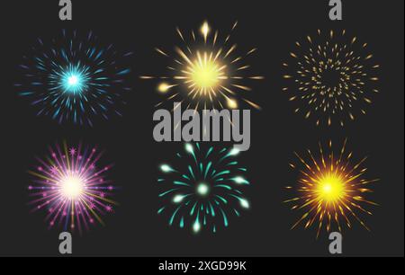 Festive fireworks set Stock Vector