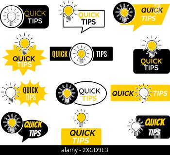 Quick tips helpful tricks icon set Stock Vector