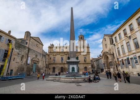 Central square in Arles, Bouches du Rhone, Provence-Alpes-Cote d'Azur, France, Europe Stock Photo