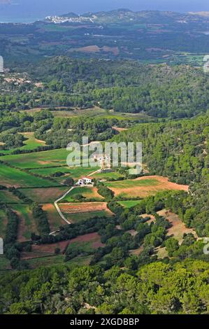 View from the top of Monte Toro, the tallest hill of Menorca, Menorca, Balearic Islands, Spain, Medieterranean, Europe Stock Photo