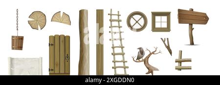 Set of textures of wooden classic parts Stock Vector