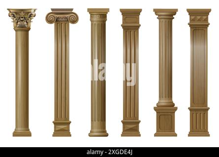 Set of vector classic wood columns and pillars Stock Vector Image & Art ...