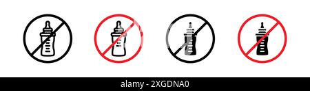 Feeding bottle forbidden icon vector logo set collection for web app ui Stock Vector