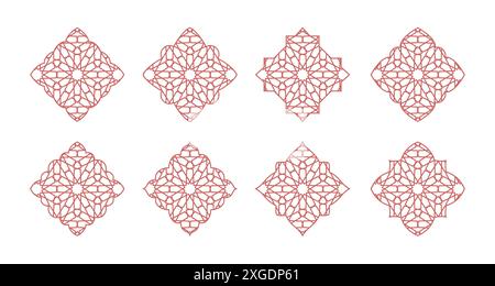 Islamic mashrabiya pattern mosque window shape. Arabic traditional design template. Stock Vector