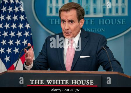 Washington, United States. 08th July, 2024. National Security Communications Advisor John Kirby speaks during a press briefing at the White House in Washington, DC on Monday, July 8, 2024. Photo by Ken Cedeno/Pool/ABACAPRESS.COM Credit: Abaca Press/Alamy Live News Stock Photo