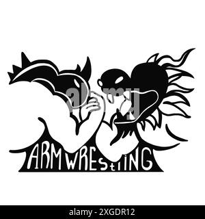 Black and white illustration with arm wrestling Stock Photo