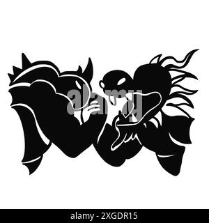 Black and white illustration with arm wrestling Stock Photo