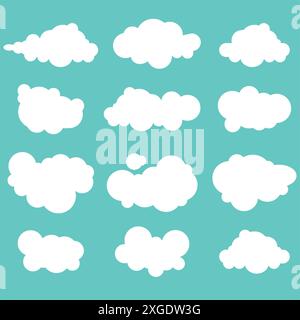 Set of clouds in blue sky or  fluffy cloud icons. Stock Vector