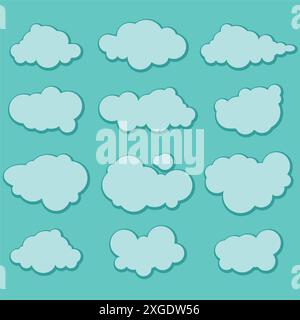 Set of clouds in blue sky or  fluffy cloud icons. Stock Vector