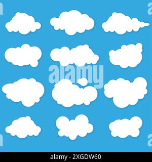 Set of clouds in blue sky or  fluffy cloud icons. Stock Vector