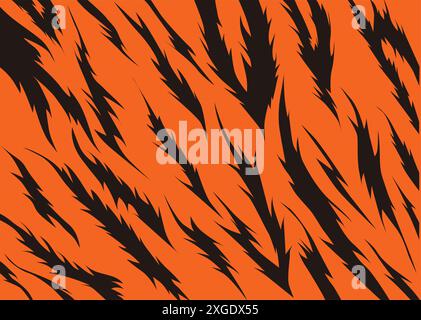 Texture of bengal tiger fur, orange stripes pattern. Animal skin print or Seamless tiger skin pattern Stock Vector
