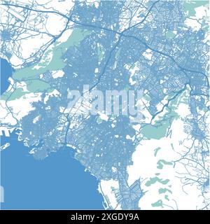 Map of Athens in Greece in blue style. Contains layered vector with roads water, parks, etc. Stock Vector