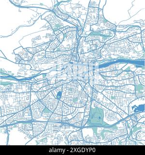 Map of Cork in Ireland in blue style. Contains layered vector with roads water, parks, etc. Stock Vector