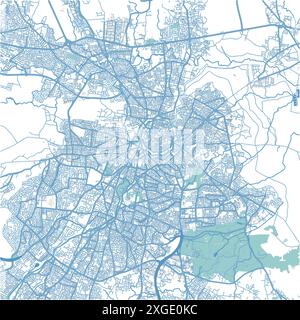 Map of Nicosia in Cyprus in blue style. Contains layered vector with roads water, parks, etc. Stock Vector