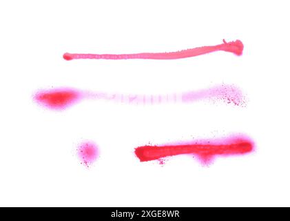 Lines made with red spray paint isolated on white, top view Stock Photo