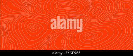 Salmon or raw meat pattern. Sushi texture. Fillet structure. Waved lines and circles on red background. Wallpaper for restaurant of Chinese or Japanese cuisine. Vector flat illustration. Stock Vector