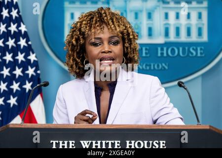 Washington, United States. 08th July, 2024. White House Press Secretary Karine Jean-Pierre speaking at a press briefing in the White House Press Briefing Room in Washington, DC (Photo by Michael Brochstein/Sipa USA) Credit: Sipa USA/Alamy Live News Stock Photo