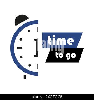 Time to go. Clock icon one. Blue and black. Vector minimal design. Stock Vector