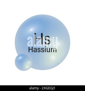 Hassium element symbol. Hs chemical element. Blue glossy spheres. Chemistry concept. Vector illustration. Stock Vector