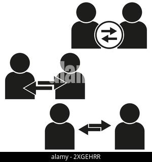 People interaction icons. Arrows indicating exchange. Black silhouettes. Vector illustration. Stock Vector