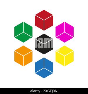 Colorful 3D cubes. Geometric cube set. Various colors and sizes. Vector illustration. Stock Vector