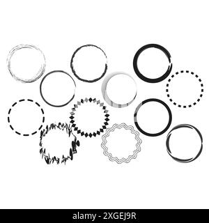 Round frame collection. Various circle designs. Artistic border set. Vector illustration. Stock Vector