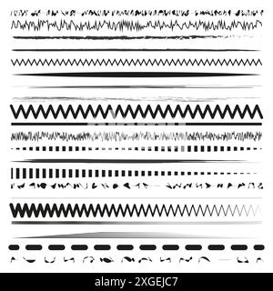 Decorative black lines. Various abstract patterns. Vector illustration set. Design elements. Stock Vector