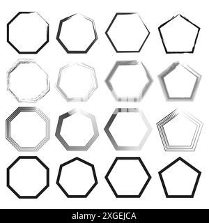 Geometric frame set. Abstract polygon shapes. Monochrome black outlines. Vector illustration. Stock Vector