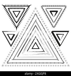 Triangle frame set. Ornamental black patterns. Geometric vector shapes. Decorative design. Stock Vector