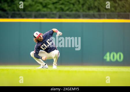 Cleveland, Oh, USA. 5th July, 2024. Cleveland Guardians shortstop Daniel Schneemann (10) plays against the visiting San Francisco Giants at Progressive Field in Cleveland, OH. San Francisco goes on to win 4-2. (Credit Image: © Walter G. Arce Sr./ASP via ZUMA Press Wire) EDITORIAL USAGE ONLY! Not for Commercial USAGE! Stock Photo