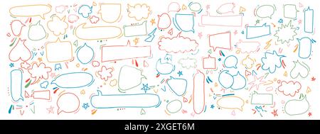 Speech balloons color doodle line vector artwork bundle on white background. Online communication message isolated hand drawn illustration set Stock Vector