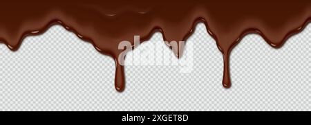 Chocolate icing pours over a white background. Thick and rich chocolate icing for decoration or advertising banner on transparent background. Space fo Stock Vector
