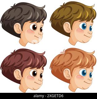 Four boys with different hair colors Stock Vector