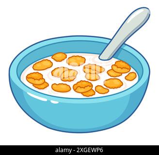 Cornflakes breakfast bowl drawing. Traditional cereal with milk, vector clip art illustration Stock Vector