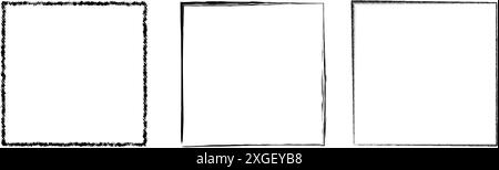 Grunge square frame set. Dotted, stippled and paint brushed black border collection. Chalk or halftone rectangular design elements for banner, poster, leaflet, flyer, brochure, cover. Vector  Stock Vector